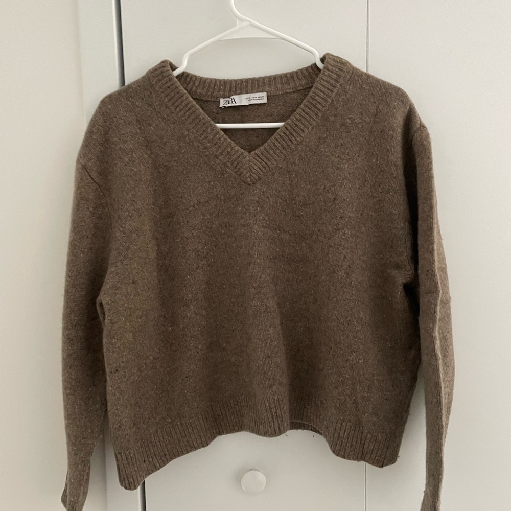 Zara cropped brown wool sweater